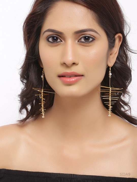 Gold-Toned Contemporary Drop Earrings