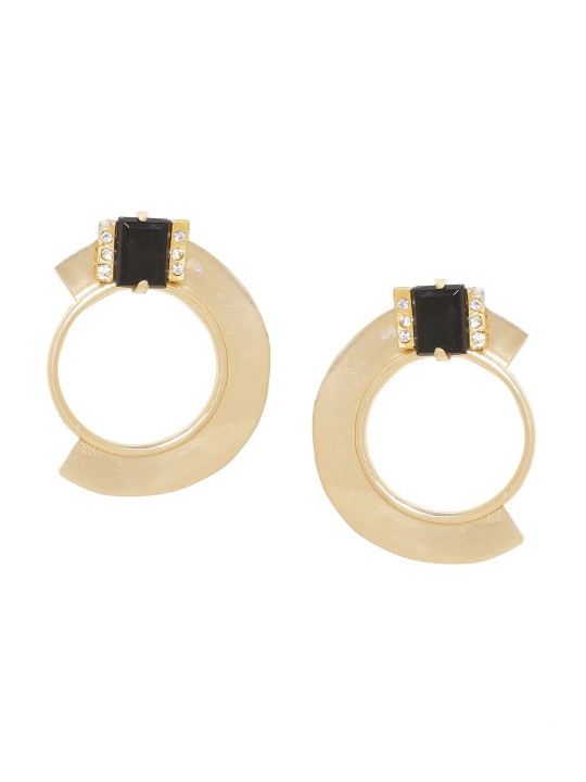 Gold-Toned & Black Circular Half Hoop Earrings