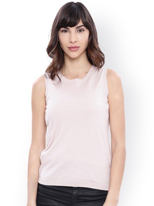 Women Beige Solid Sweater Vest S