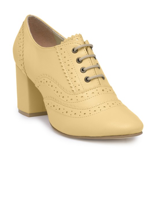 Women Beige Solid Heeled Boots 36
