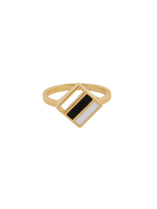Women Gold-Toned & Black Enamelled Ring