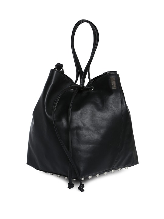 Black Solid Hobo Bag