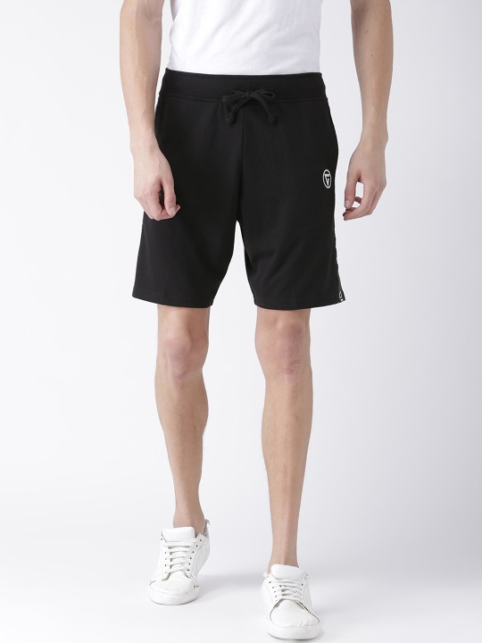 Men Black Solid Regular Fit Regular Shorts 28