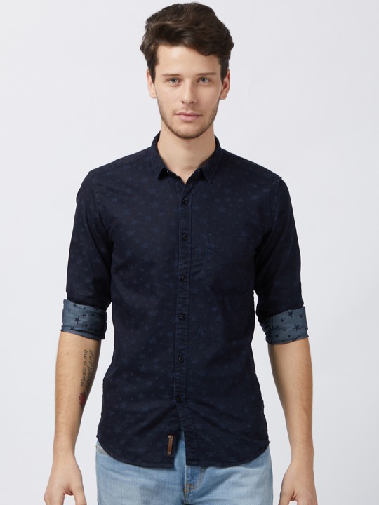 Men Blue Slim Fit Printed Casual Shirt 38