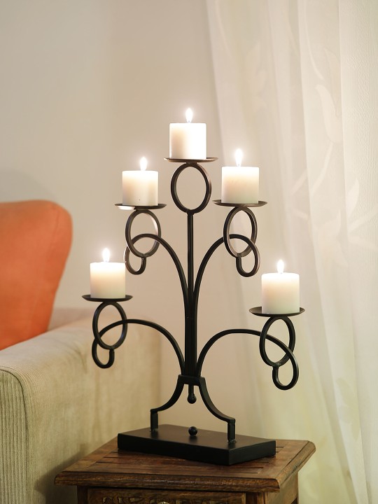 Samsaara Black George Iron 5 Pillar Candleholder