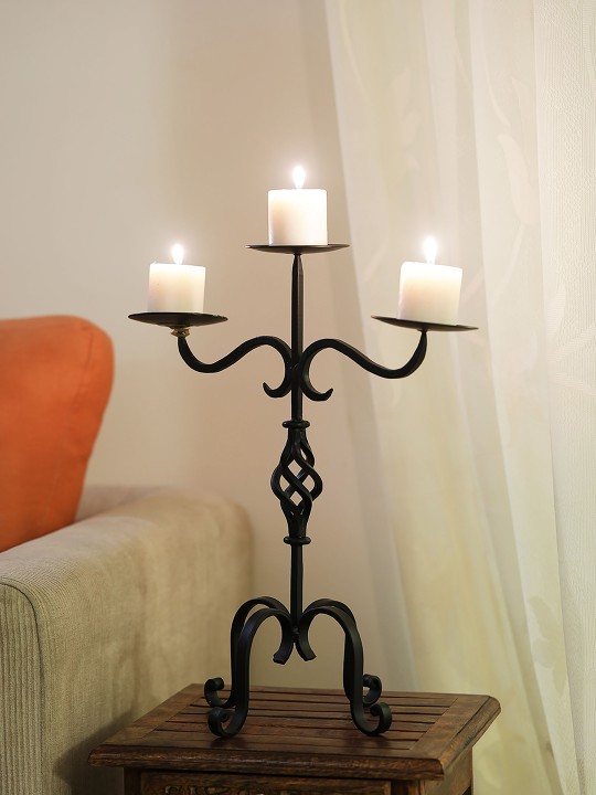 Samsaara Black Iron 3 Pillar Candleholder