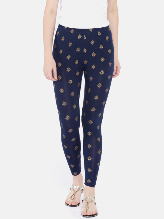 Women Navy Blue Foil Printed Leggings