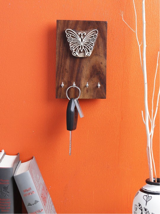 Brown Handpainted Wooden Key Holder
