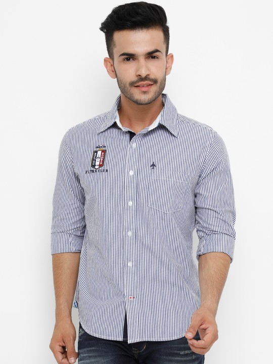 Men Blue & White Slim Fit Striped Casual Shirt 38