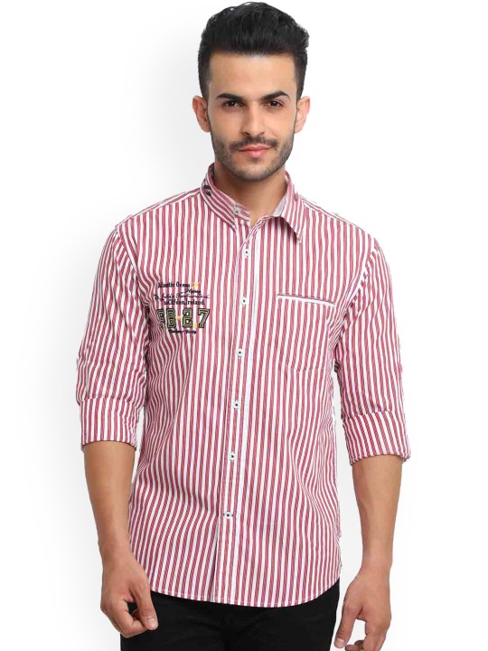 Men White & Red Slim Fit Striped Casual Shirt 38