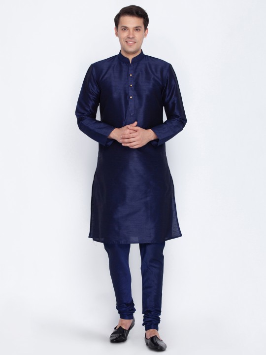 Men Navy Blue Solid Kurta with Pyjamas S