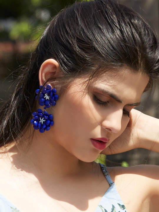 Blue Floral Drop Earrings