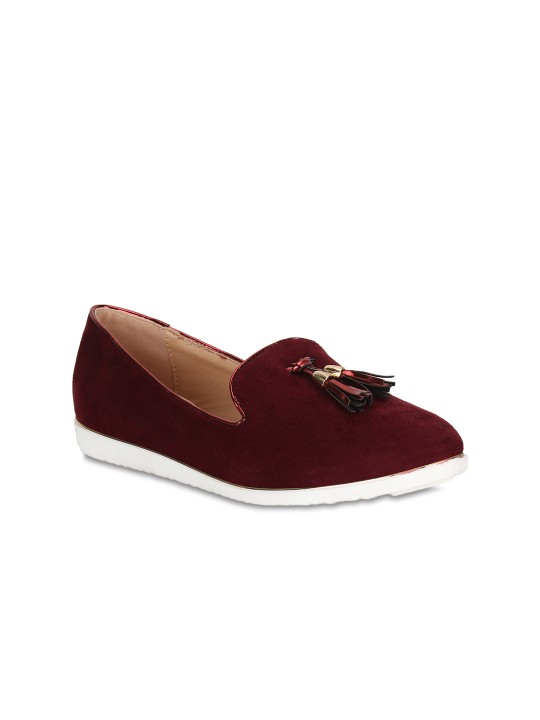 Women Maroon Solid Synthetic Ballerinas 36