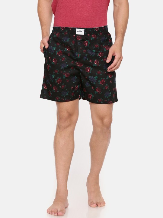 Men Black Floral Print Boxers BBBX39XXL XXL
