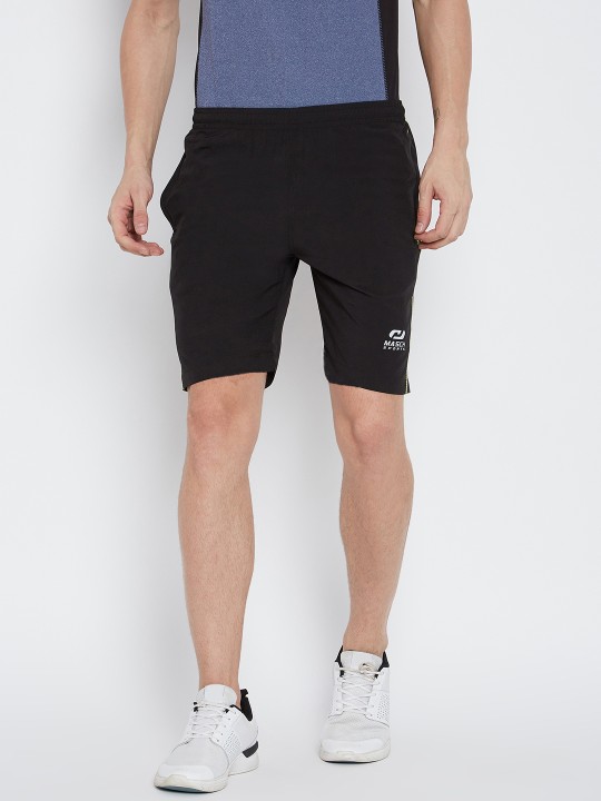 Men Black Solid Regular Fit Sports Shorts 30