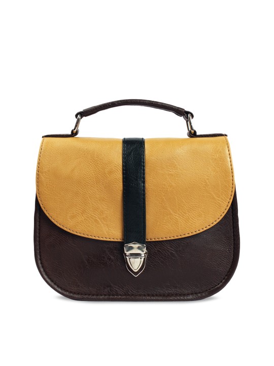 Brown & Mustard Colourblocked Sling Bag
