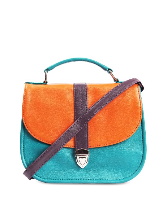 Turquoise Blue & Orange Colourblocked Sling Bag