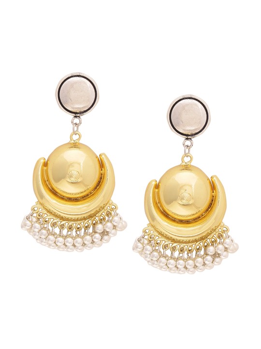 Gold-Toned & Silver-Toned Dome Shaped Drop Earrings