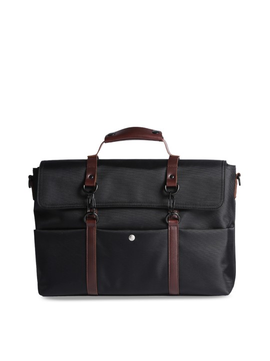 Unisex Black & Brown Solid Laptop Bag