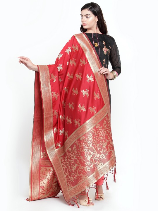 Red & Gold-Toned Woven Design Dupatta