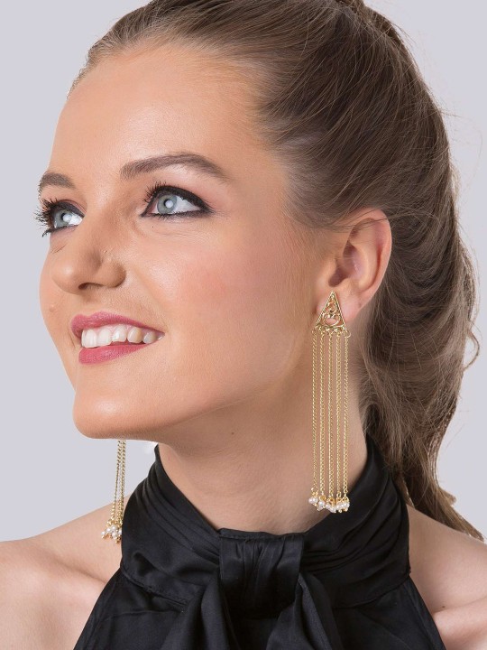 Gold-Toned Contemporary Drop Earrings