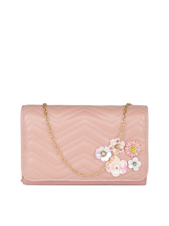 Pink Embellished Quilted Clutch