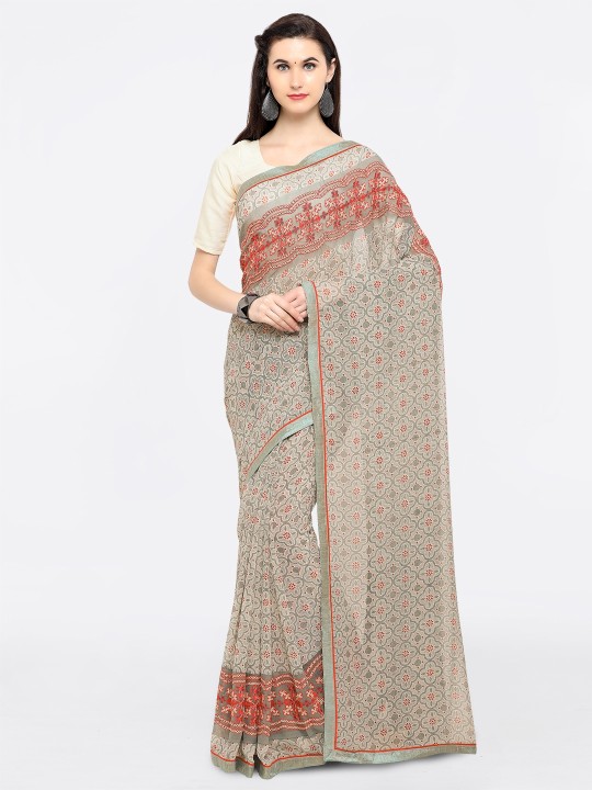 Grey Printed Pure Georgette Saree