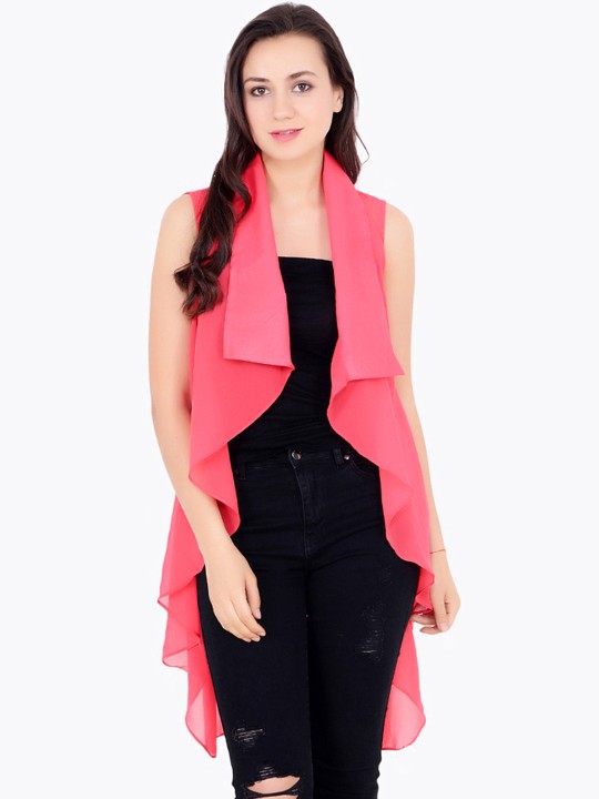Coral Solid Open Front Shrug S