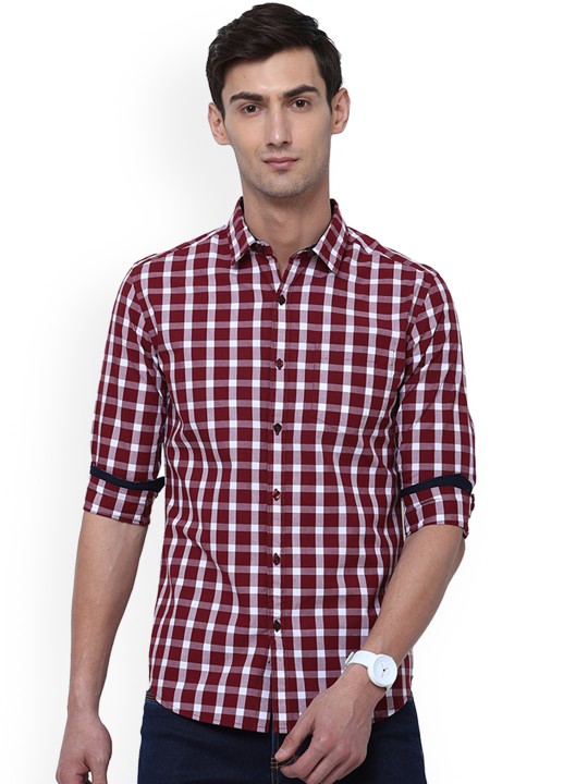 Men Maroon & White Slim Fit Checked Casual Shirt 39