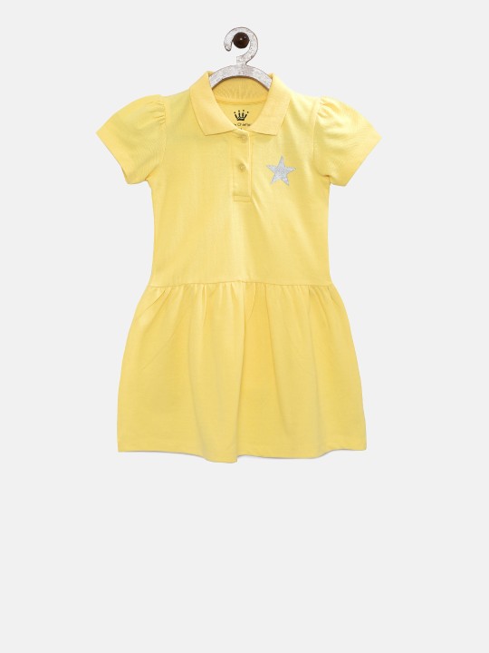 Girls Yellow Solid A-Line Dress 2-3Y