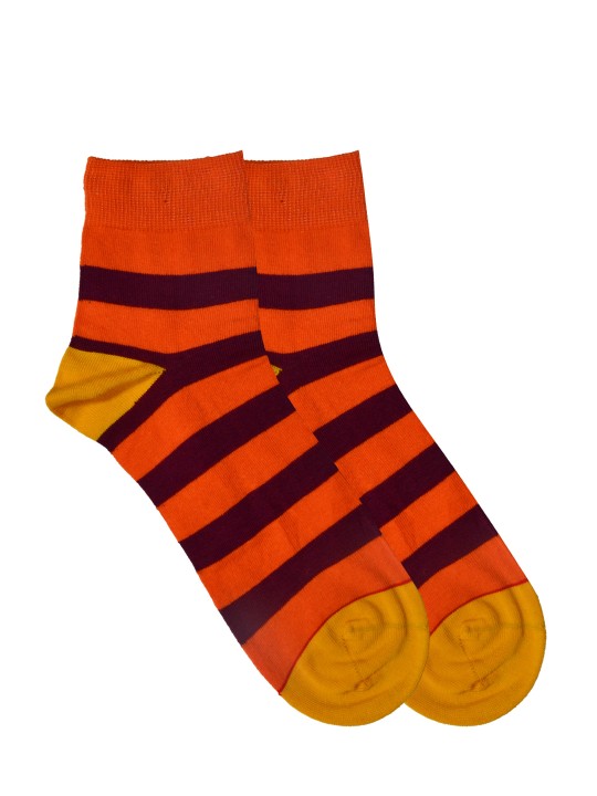 Orange Striped Ankle-Length Cotton Socks