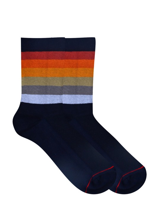Navy Blue & Red Patterned Calf-Length Cotton Socks