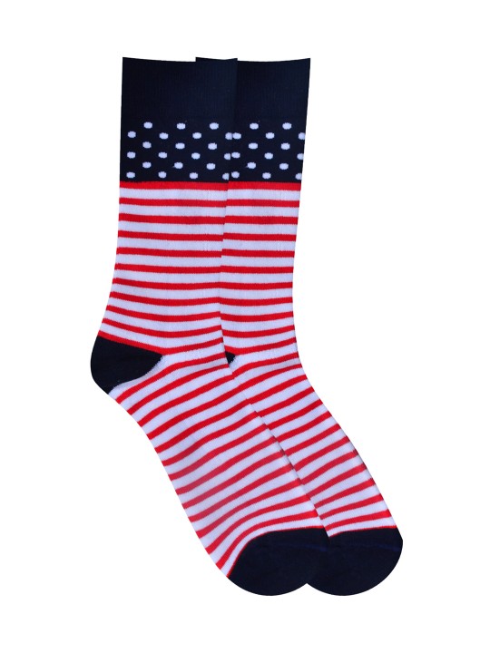 Men Navy Blue & Red Striped Calf-Length Cotton Socks