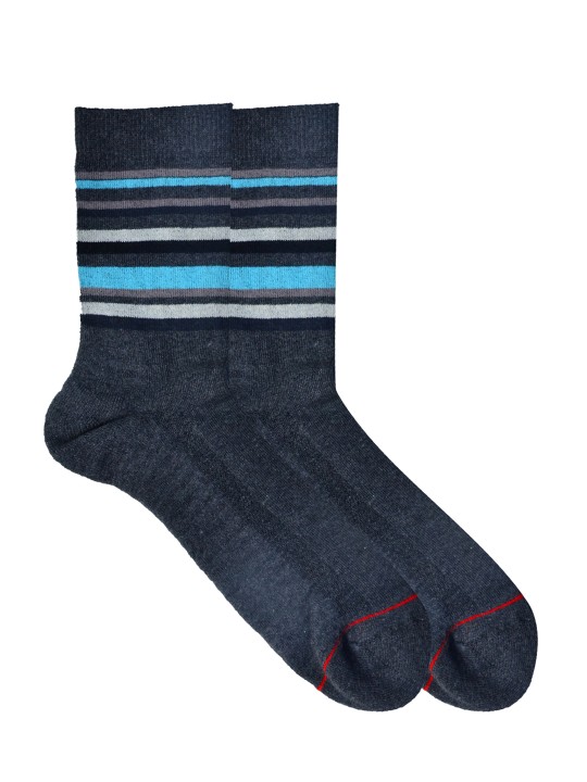 Blue & Grey Calf-Length Cotton Socks