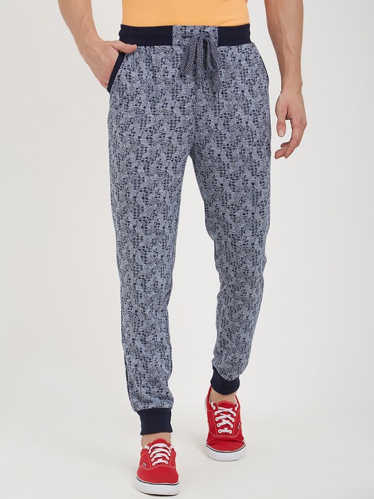 Men Navy Blue Printed Cotton Joggers M