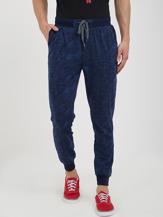 Men Navy Blue Slim Fit Printed Joggers M