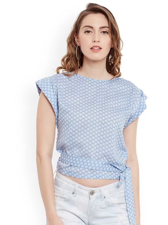 Women Blue Printed Top S
