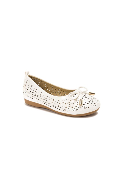 Girls White Woven Design Synthetic Patent Ballerinas 25