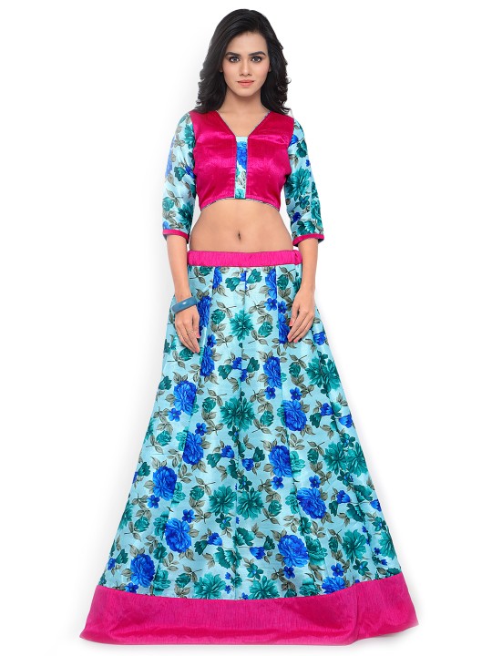 Turquoise Blue Semi-Stitched Lehenga with Blouse