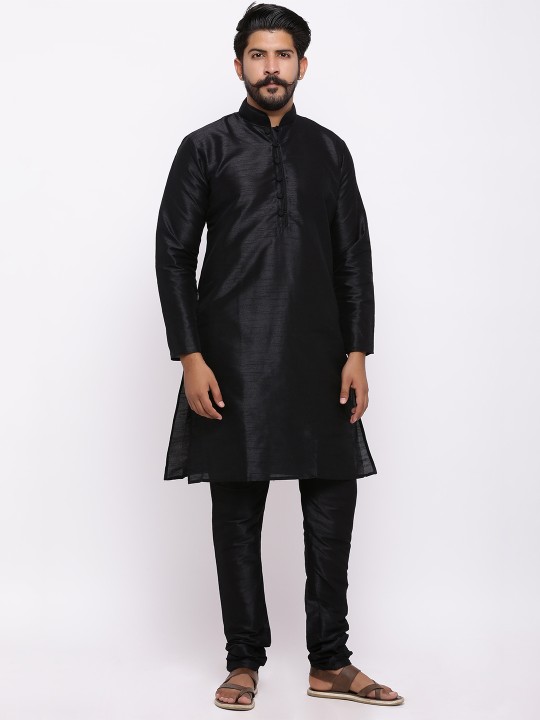 Men Black Self Design Kurta with Churidar M