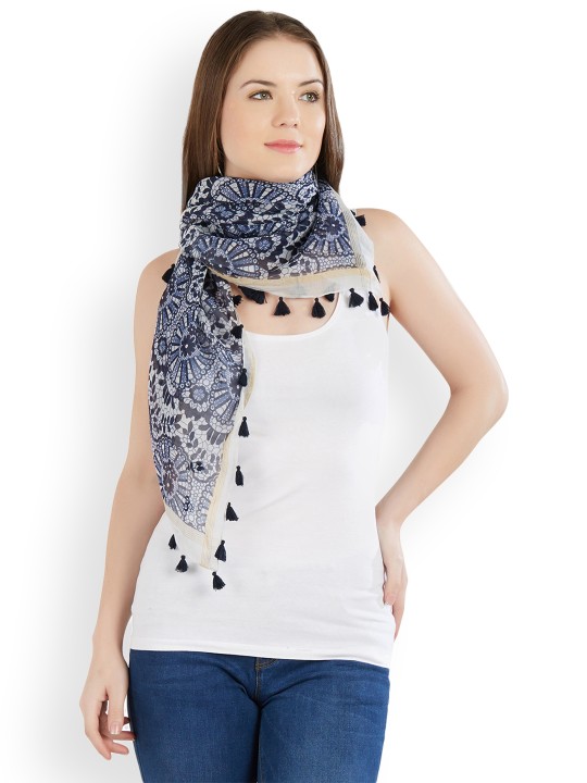 Women Navy Blue & Off-White Printed Stole