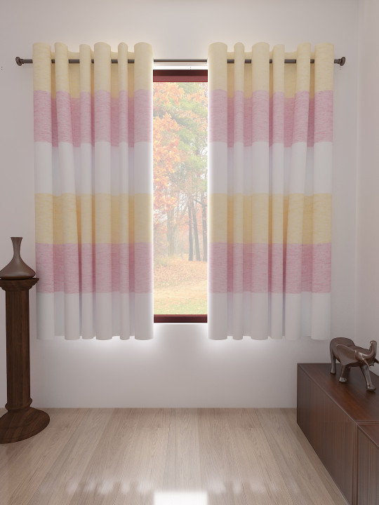 Pink & White Set of 2 Window Curtains