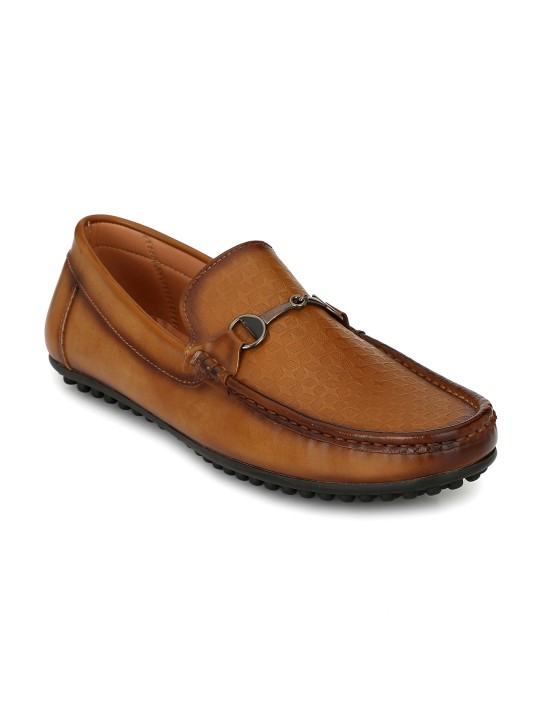 Men Tan Brown Solid Synthetic Leather Mid-Top Loafers 9