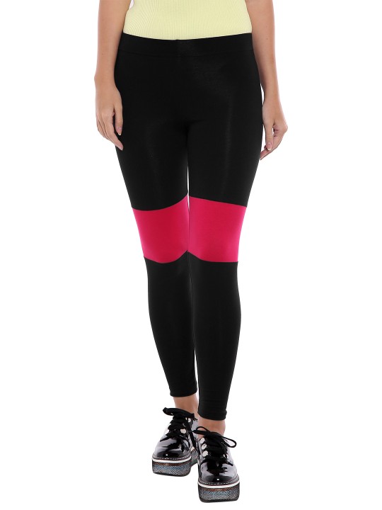 Women Black & Pink Colourblocked Tights S