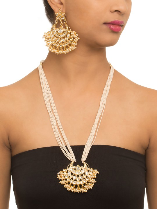 Gold-Toned & Off-White Beaded Jewellery Set