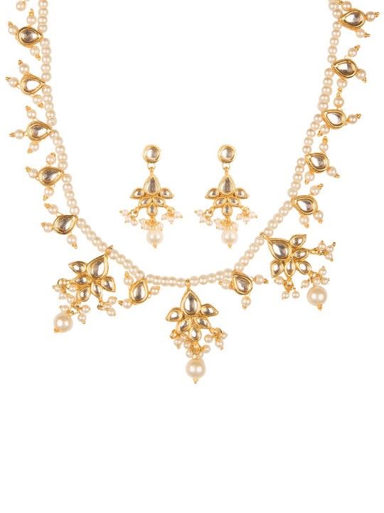 Gold-Toned & White Pearl Jewellery Set