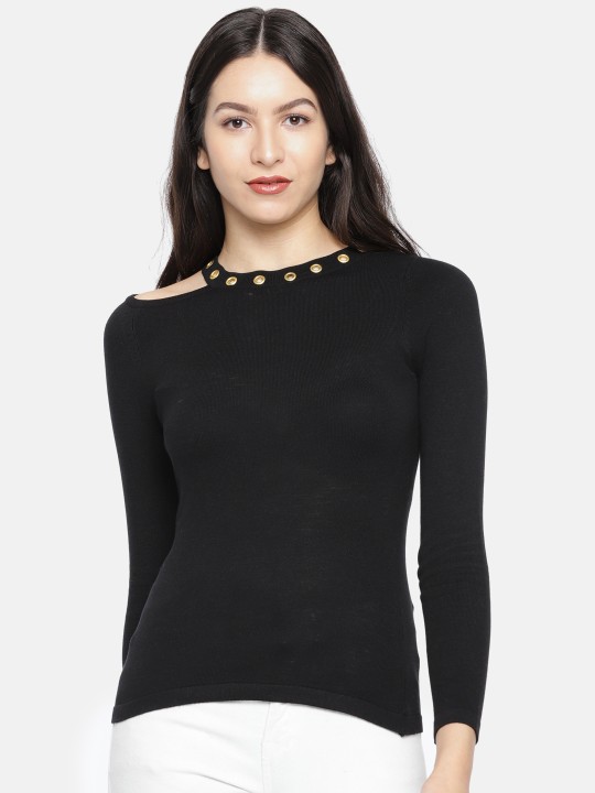 Women Black Solid Top S