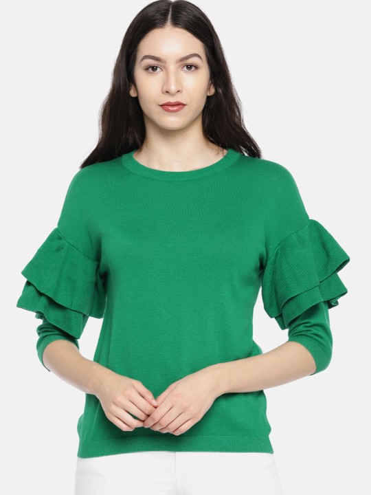 Women Green Solid Top S