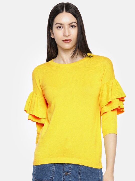 Women Yellow Solid Top XL