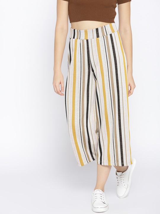 Women Beige & Mustard Yellow Striped Culottes 27